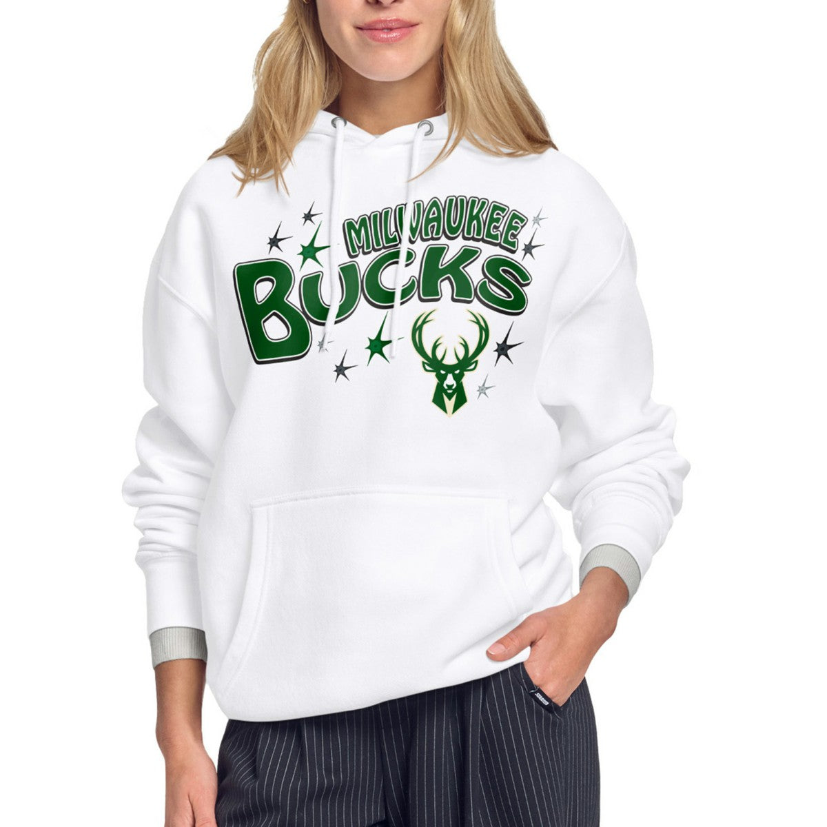 White Milwaukee Bucks Starter Women's Fireworks Fleece Hoodie | NBA