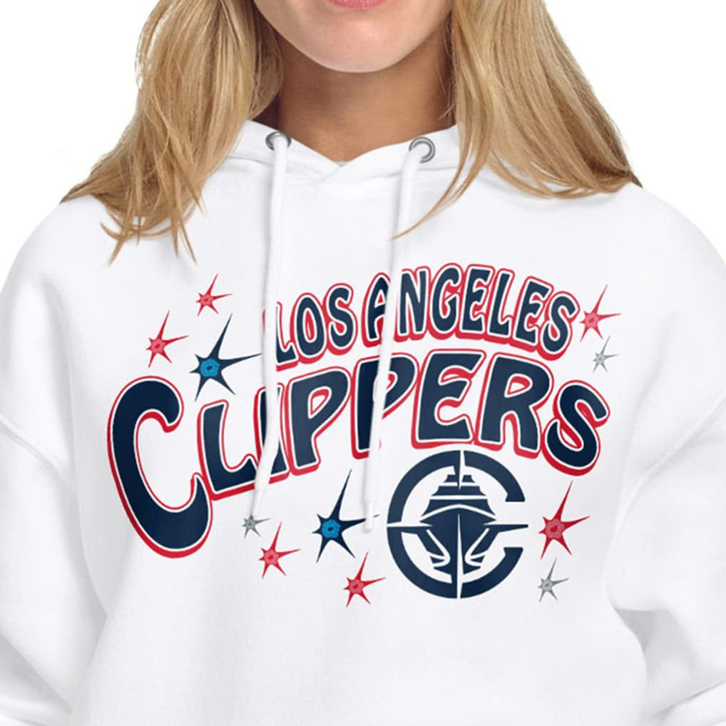 White LA Clippers Starter Women's Fireworks Fleece Hoodie | NBA