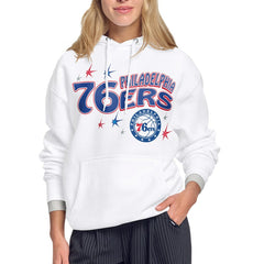 White Philadelphia 76ers Starter Women's Fireworks Fleece Hoodie | NBA