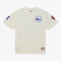 Cream Philadelphia 76ers Hardwood Classics Chainstitch Premium T-Shirt | NBA