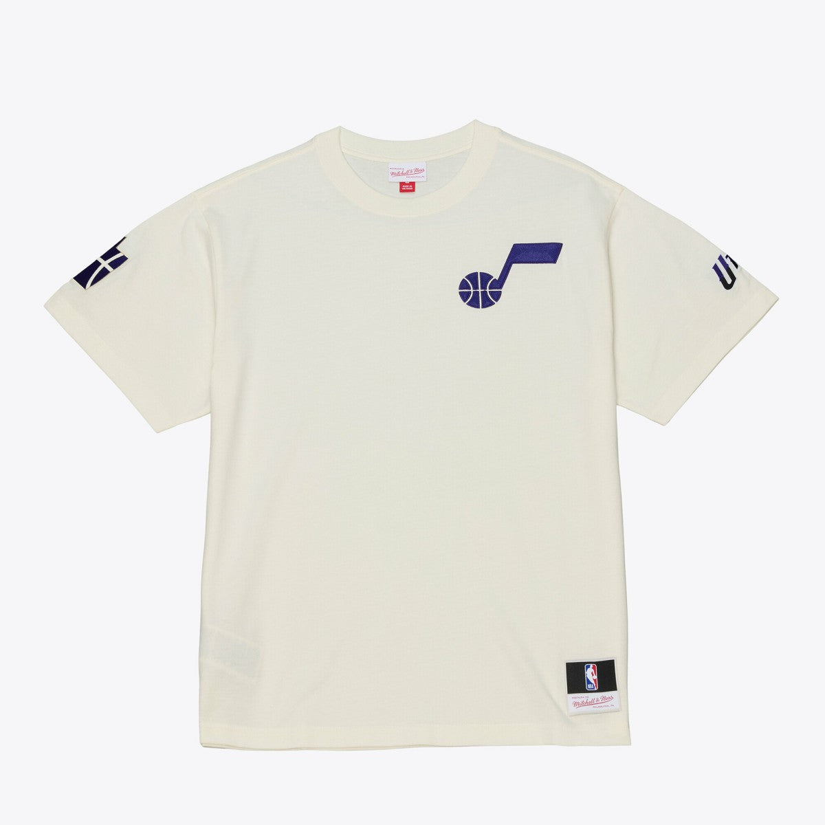 Cream Utah Jazz Hardwood Classics Chainstitch Premium T-Shirt | NBA