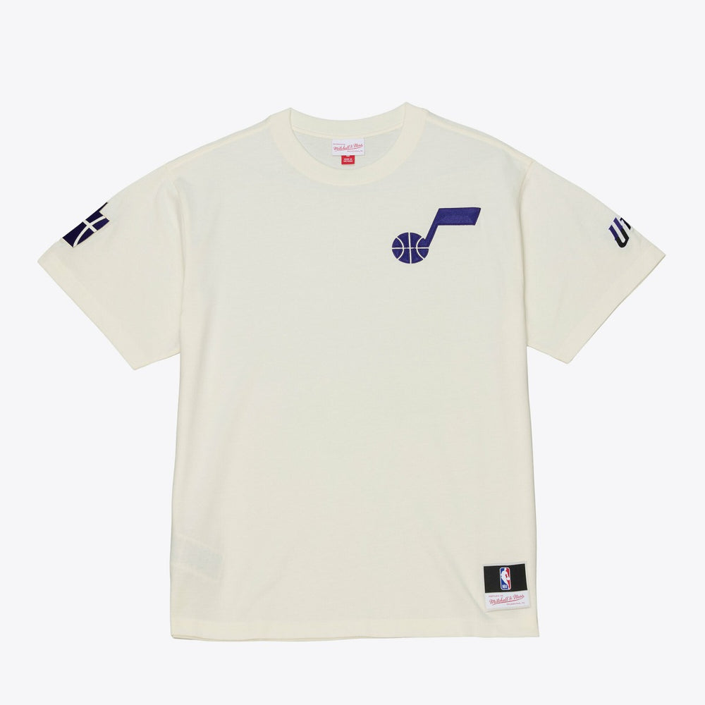 Cream Utah Jazz Hardwood Classics Chainstitch Premium T-Shirt | NBA