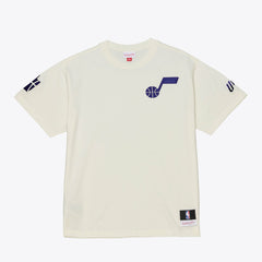 Cream Utah Jazz Hardwood Classics Chainstitch Premium T-Shirt | NBA