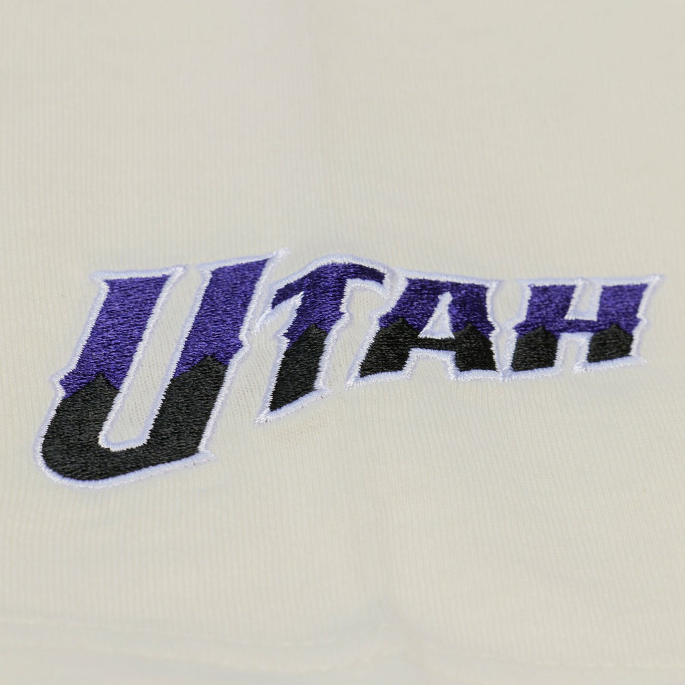 Cream Utah Jazz Hardwood Classics Chainstitch Premium T-Shirt | NBA