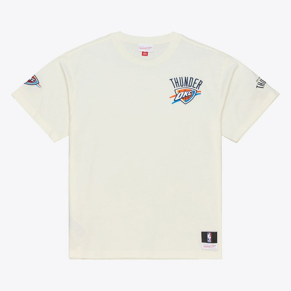 Cream Oklahoma City Thunder Hardwood Classics Chainstitch Premium T-Shirt | NBA