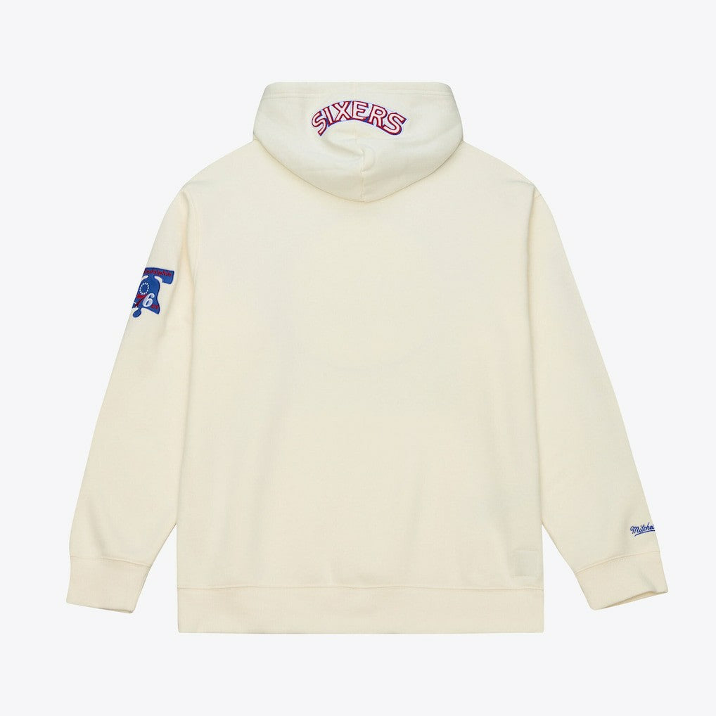 Cream Philadelphia 76ers Hardwood Classics Chainstitch Premium Fleece Hoodie | NBA