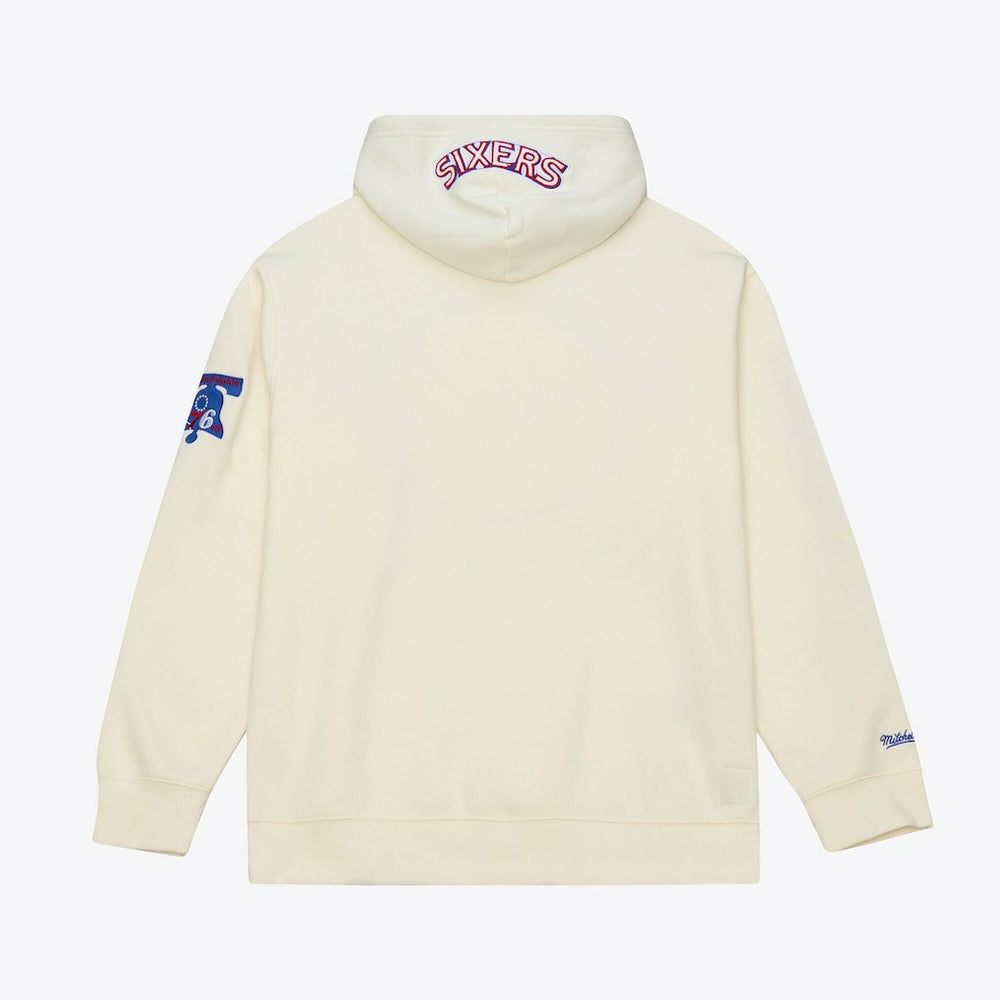 Cream Philadelphia 76ers Hardwood Classics Chainstitch Premium Fleece Hoodie | NBA