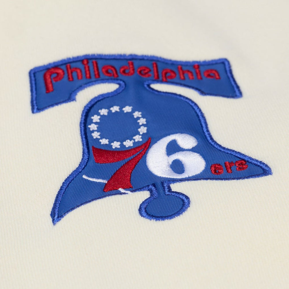 Cream Philadelphia 76ers Hardwood Classics Chainstitch Premium Fleece Hoodie | NBA