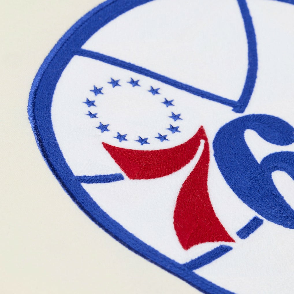 Cream Philadelphia 76ers Hardwood Classics Chainstitch Premium Fleece Hoodie | NBA