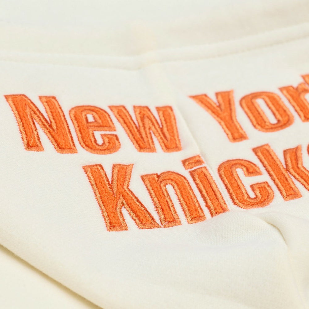 Cream New York Knicks Hardwood Classics Chainstitch Premium Fleece Hoodie | NBA