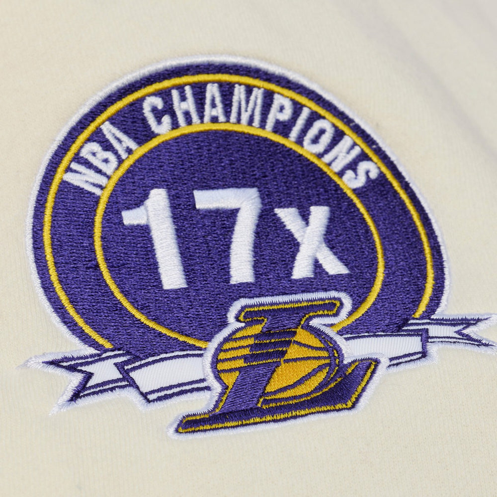 Cream Los Angeles Lakers Hardwood Classics Chainstitch Premium Fleece Hoodie | NBA