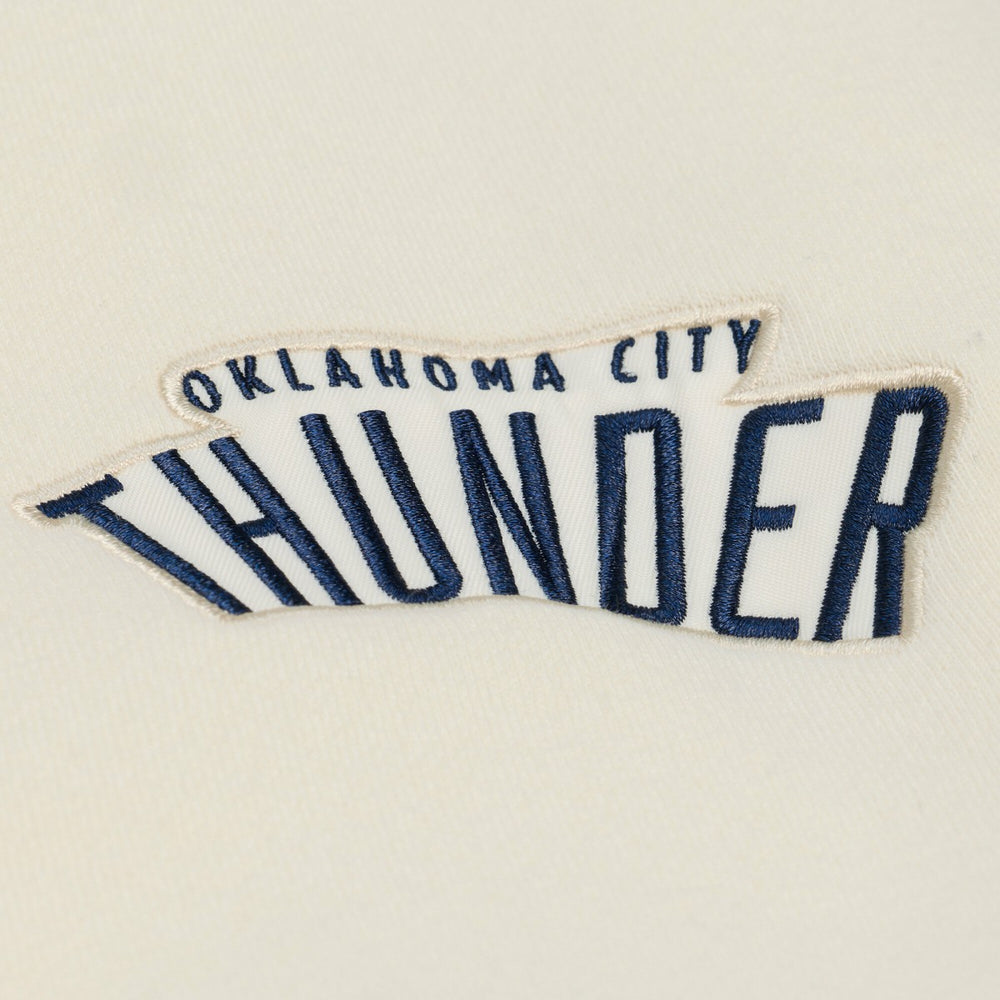 Cream Oklahoma City Thunder Hardwood Classics Chainstitch Premium Fleece Hoodie | NBA