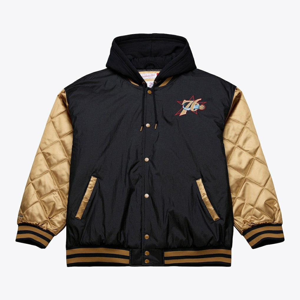 Black Philadelphia 76ers Hardwood Classics 76 Originals Collection Fushion Full-Snap Hoodie Jacket | NBA