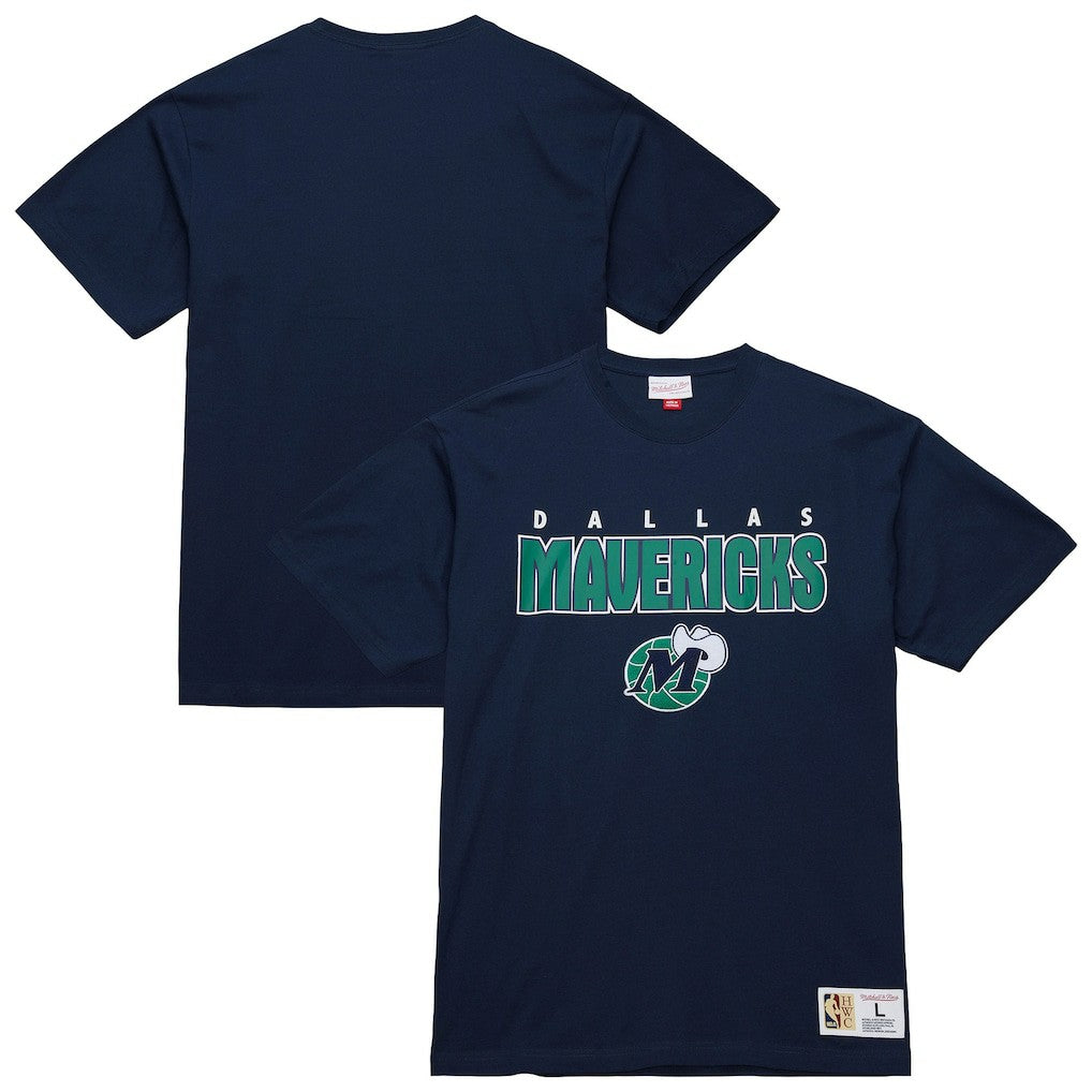 Navy Dallas Mavericks Hardwood Classics Throw It Back Premium T-Shirt sale | NBA