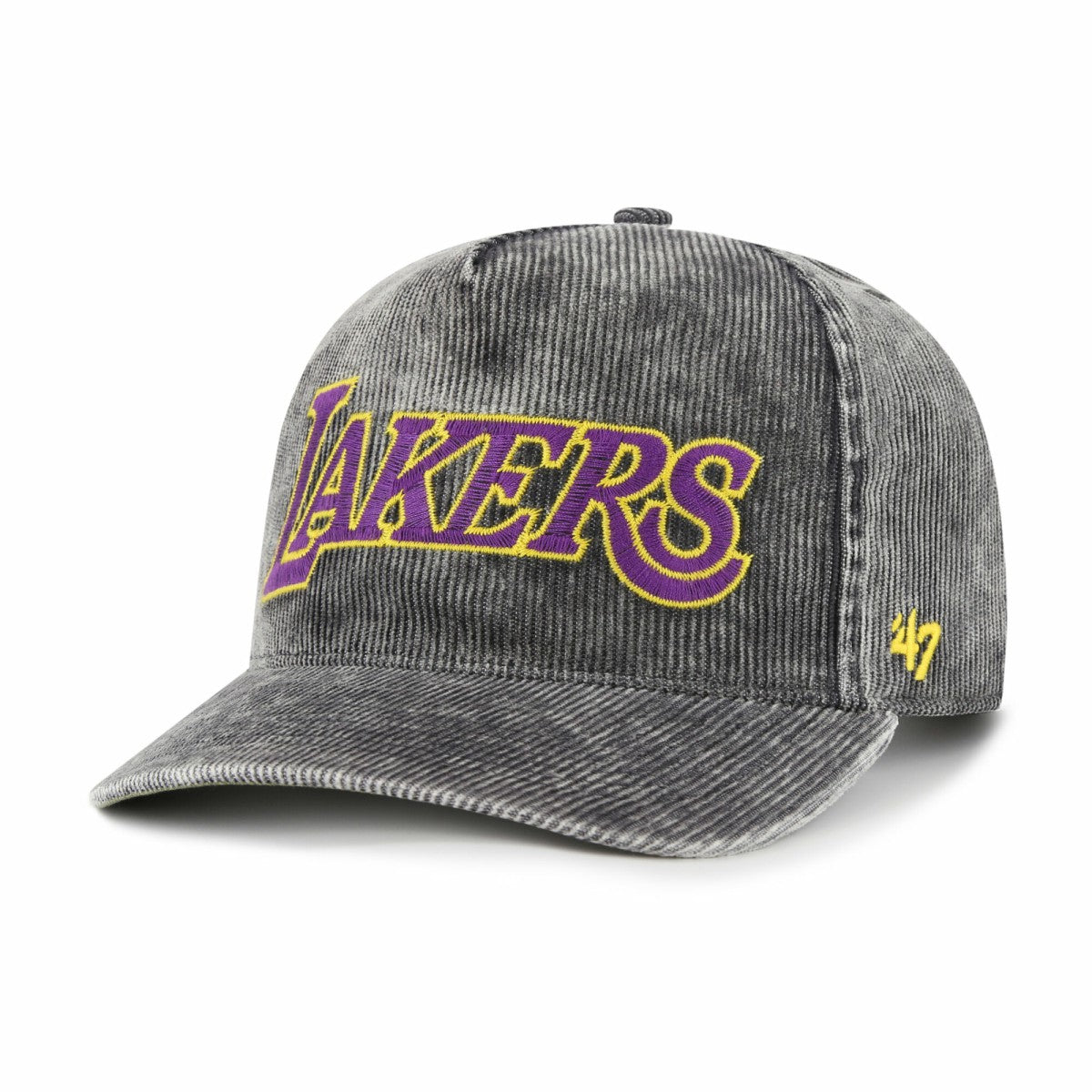 Charcoal Los Angeles Lakers '47 Reclaim Snow Wash Corduroy Adjustable Hitch Hat | NBA