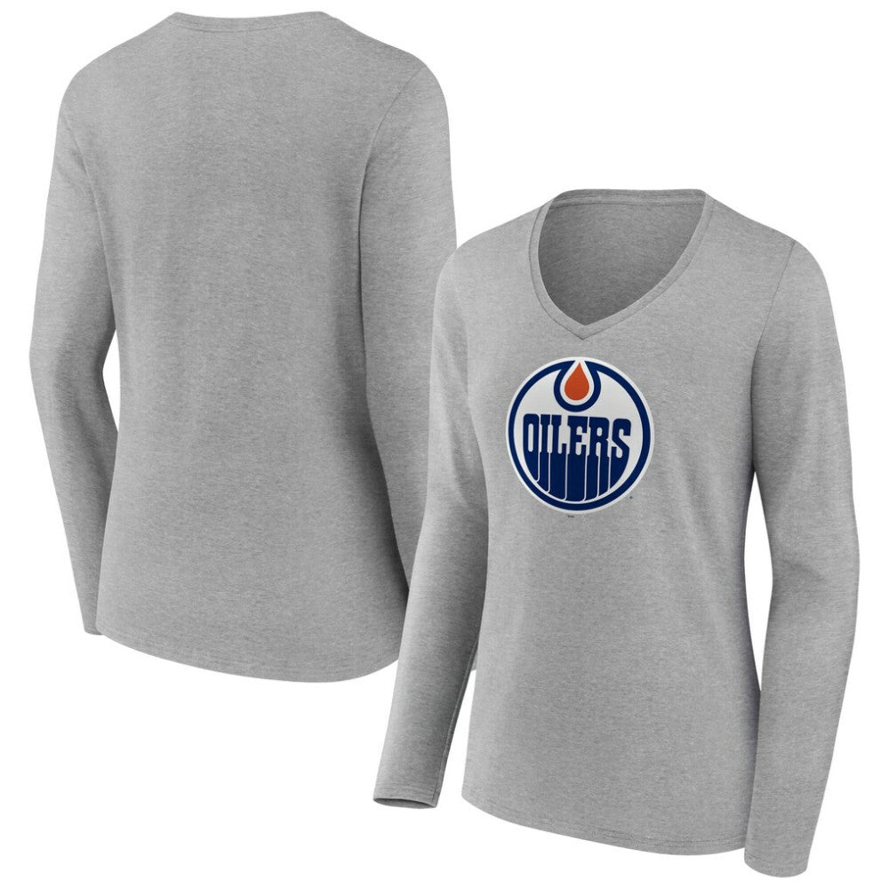 Edmonton Oilers Women's Primary Logo Long Sleeve V-Neck T-Shirt -  NHL T-shirts