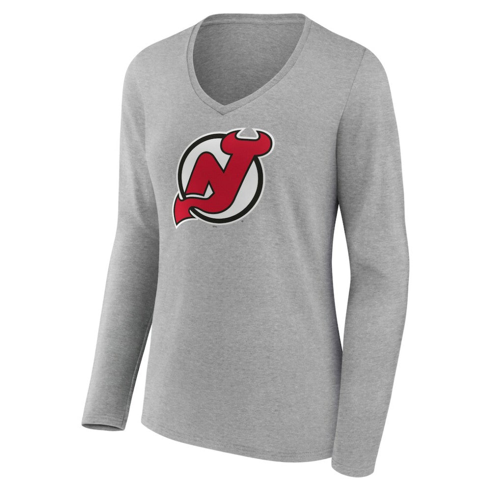 New Jersey Devils Women's Primary Logo Long Sleeve V-Neck T-Shirt -  NHL T-shirts