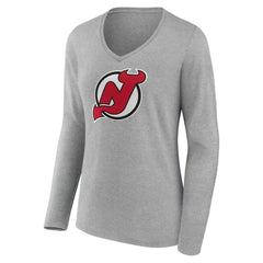 New Jersey Devils Women's Primary Logo Long Sleeve V-Neck T-Shirt -  NHL T-shirts