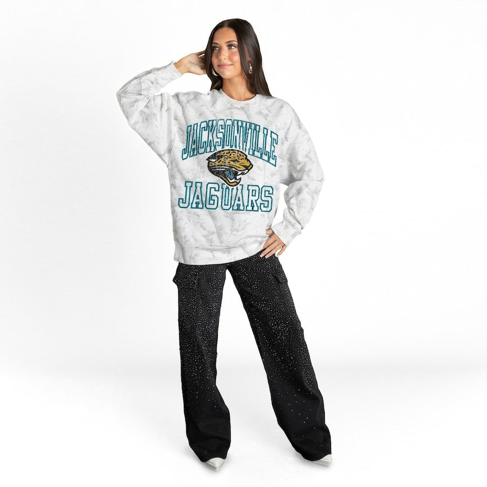 Jacksonville Jaguars Gameday Couture Women's Whiteout Oversized Premium Fleece Sweatshirt | NFL Discount