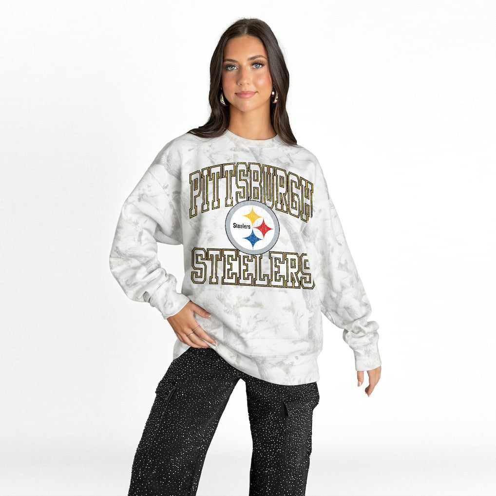 Pittsburgh Steelers Gameday Couture Women's Whiteout Oversized Premium Fleece Sweatshirt | NFL US