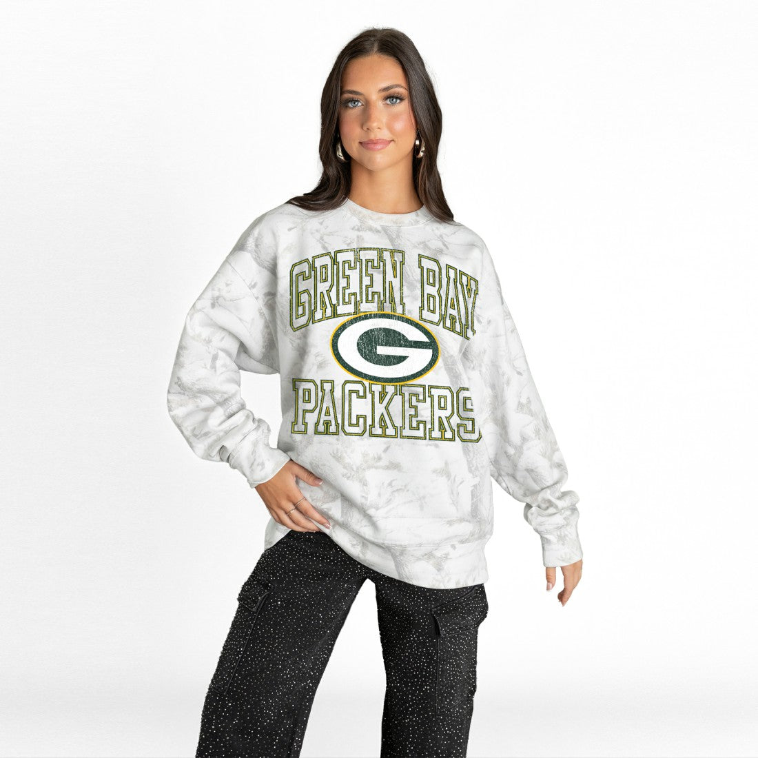 Green Bay Packers Gameday Couture Women's Whiteout Oversized Premium Fleece Sweatshirt | NFL Hot