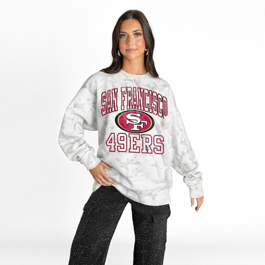 San Francisco 49ers Gameday Couture Women's Whiteout Oversized Premium Fleece Sweatshirt | NFL US