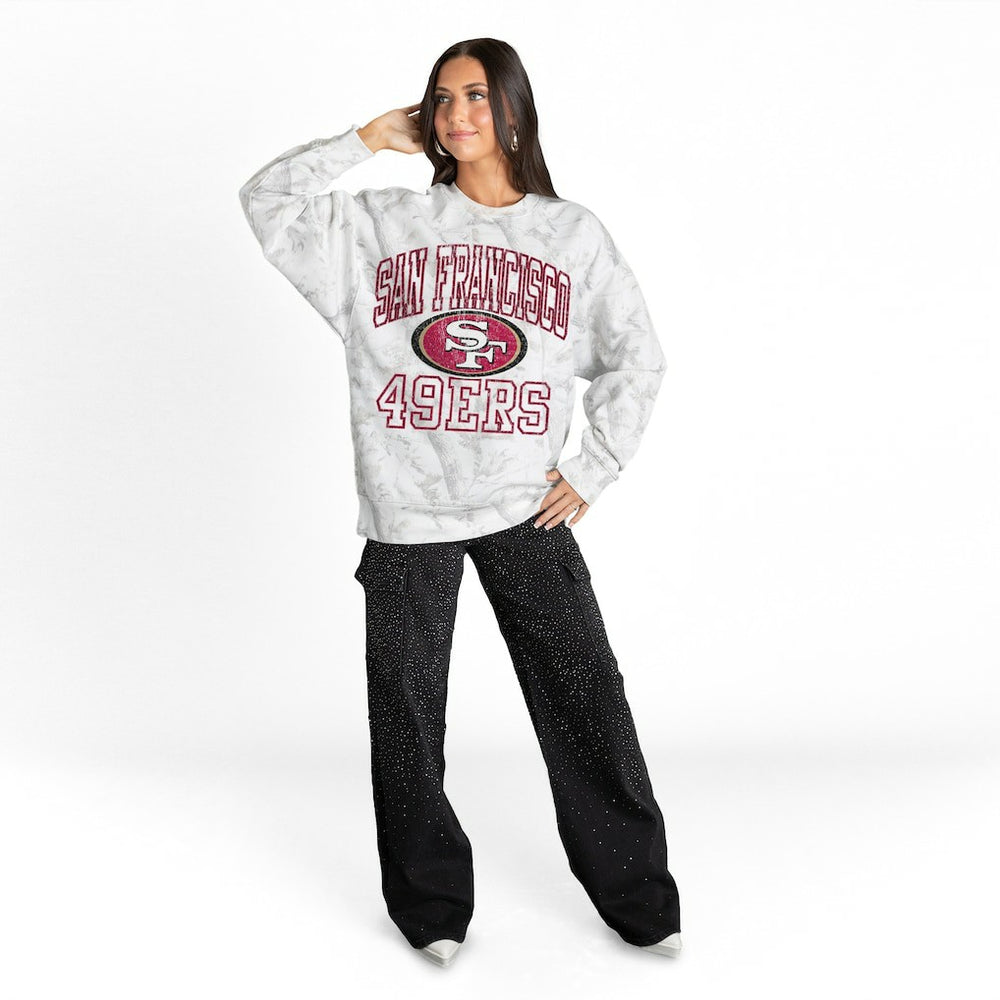 San Francisco 49ers Gameday Couture Women's Whiteout Oversized Premium Fleece Sweatshirt | NFL US