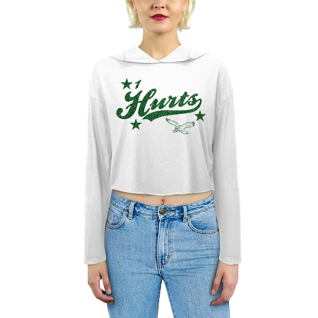 Philadelphia Eagles Jalen Hurts  Majestic Threads Women's Glitter Wordmark Hoodie | NFL Outlet