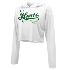 Philadelphia Eagles Jalen Hurts  Majestic Threads Women's Glitter Wordmark Hoodie | NFL Outlet