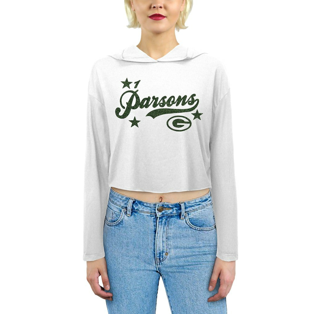 Green Bay Packers Micah Parsons  Majestic Threads Women's Glitter Wordmark Hoodie | NFL Sale