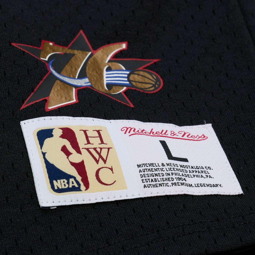 Black Allen Iverson Philadelphia 76ers Mesh Name & Number Short Sleeve Hoodie | NBA