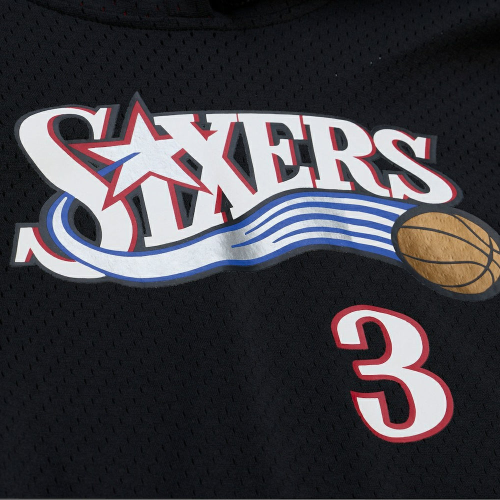 Black Allen Iverson Philadelphia 76ers Mesh Name & Number Short Sleeve Hoodie | NBA