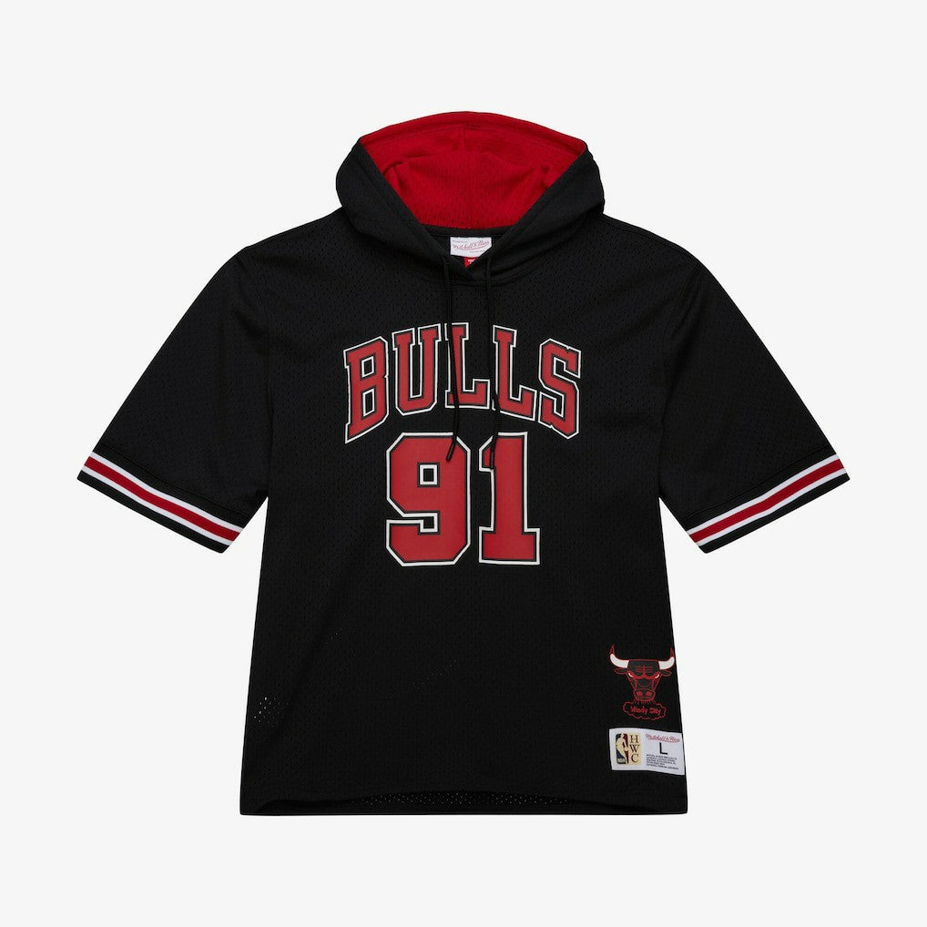 Black Dennis Rodman Chicago Bulls Mesh Name & Number Short Sleeve Hoodie sale | NBA
