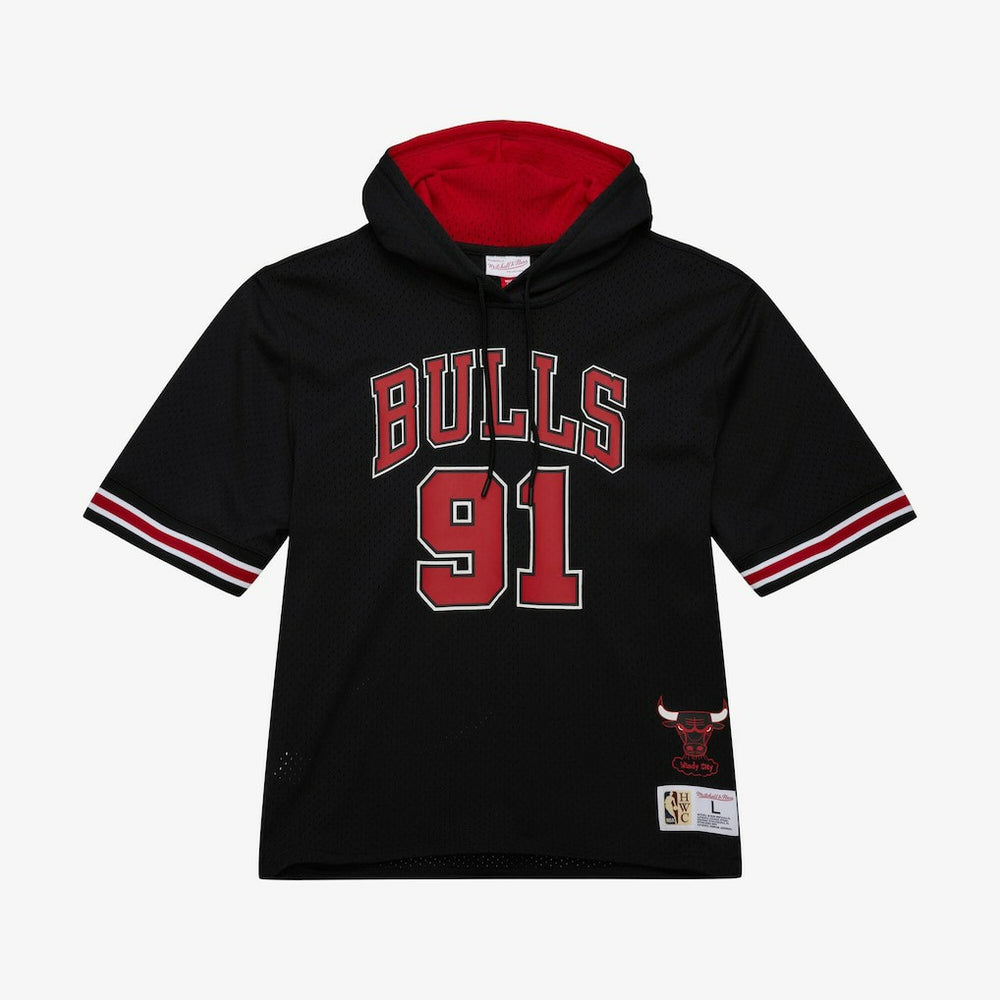 Black Dennis Rodman Chicago Bulls Mesh Name & Number Short Sleeve Hoodie sale | NBA