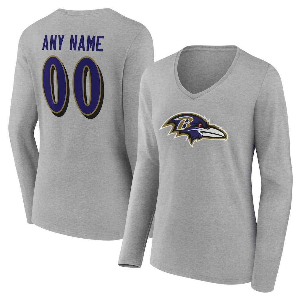 Baltimore Ravens Women's Team Authentic Personalized Name & Number Long Sleeve V-Neck T-Shirt | NFL Discount