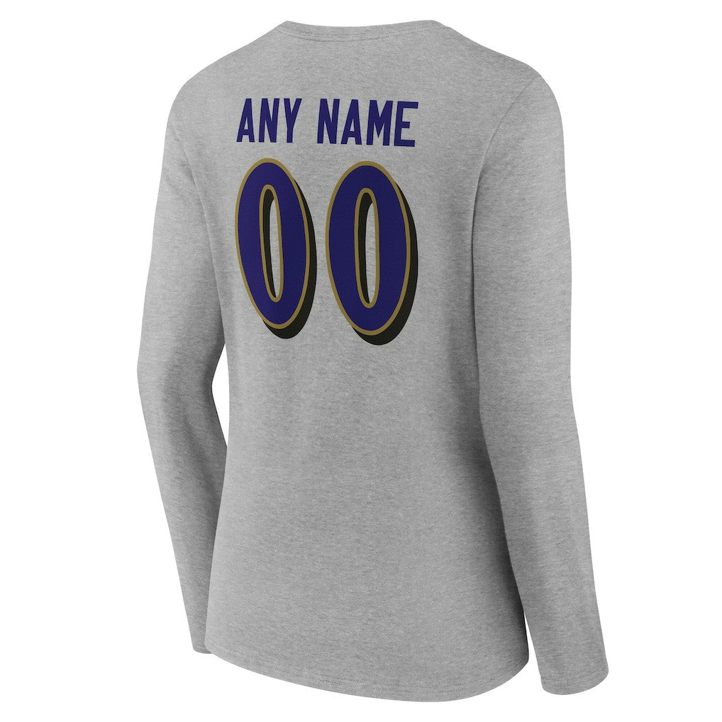 Baltimore Ravens Women's Team Authentic Personalized Name & Number Long Sleeve V-Neck T-Shirt | NFL Discount