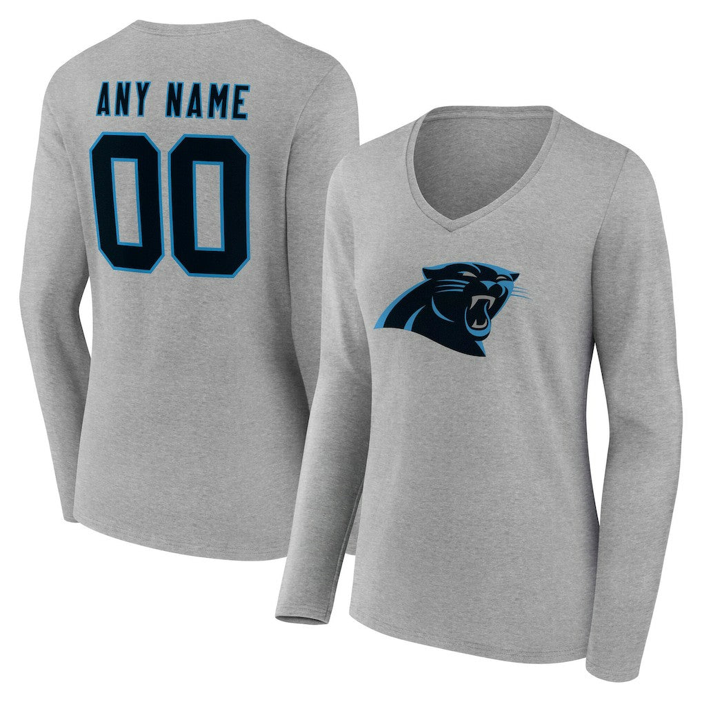 Carolina Panthers Women's Team Authentic Personalized Name & Number Long Sleeve V-Neck T-Shirt | NFL On sale