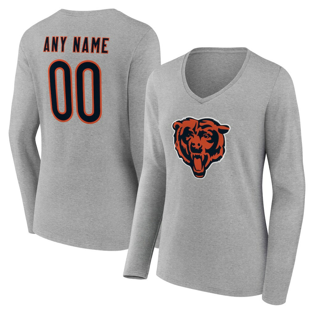 Chicago Bears Women's Team Authentic Personalized Name & Number Long Sleeve V-Neck T-Shirt | NFL On sale