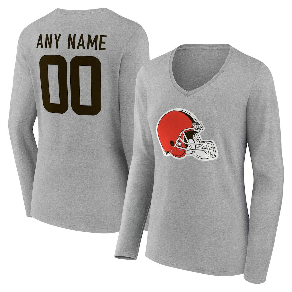 Cleveland Browns Women's Team Authentic Personalized Name & Number Long Sleeve V-Neck T-Shirt | NFL Hot
