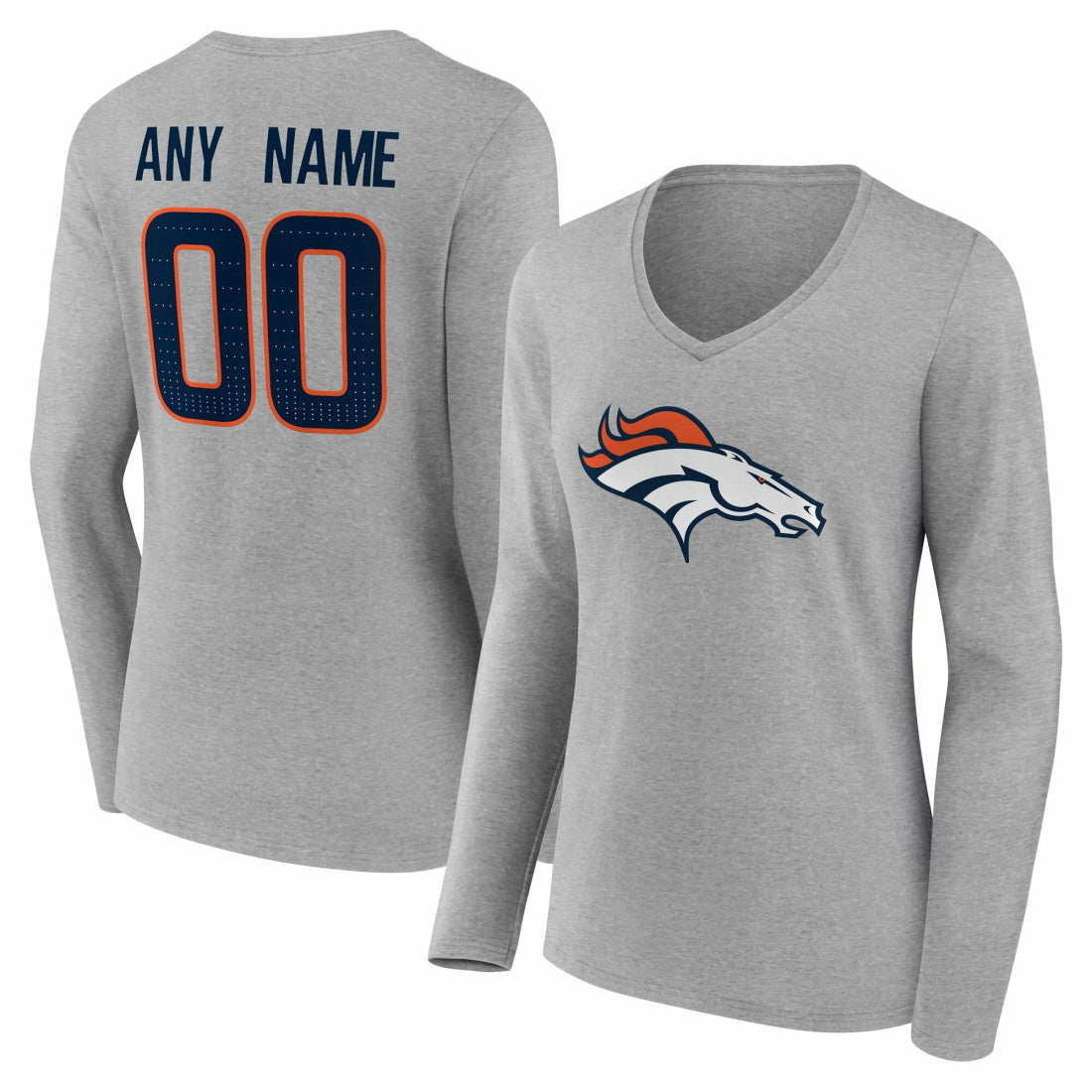 Denver Broncos Women's Team Authentic Personalized Name & Number Long Sleeve V-Neck T-Shirt | NFL New