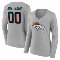 Denver Broncos Women's Team Authentic Personalized Name & Number Long Sleeve V-Neck T-Shirt | NFL New
