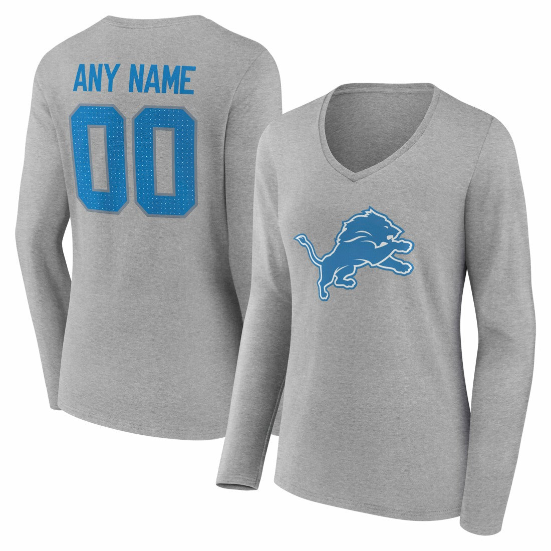 Detroit Lions Women's Team Authentic Personalized Name & Number Long Sleeve V-Neck T-Shirt | NFL New