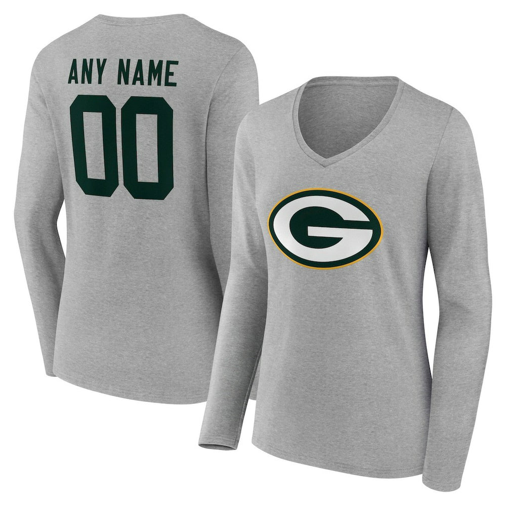 Green Bay Packers Women's Team Authentic Personalized Name & Number Long Sleeve V-Neck T-Shirt | NFL Online
