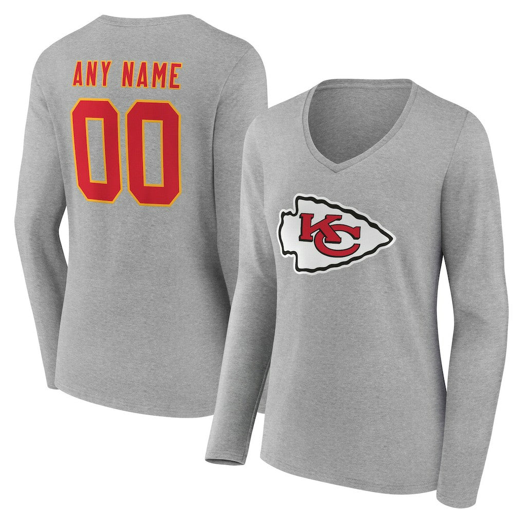 Kansas City Chiefs Women's Team Authentic Personalized Name & Number Long Sleeve V-Neck T-Shirt | NFL Sale