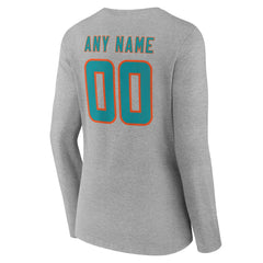 Miami Dolphins Women's Team Authentic Personalized Name & Number Long Sleeve V-Neck T-Shirt | NFL Hot