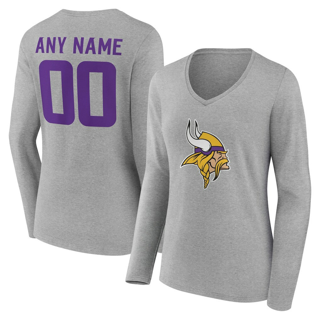Minnesota Vikings Women's Team Authentic Personalized Name & Number Long Sleeve V-Neck T-Shirt | NFL Outlet