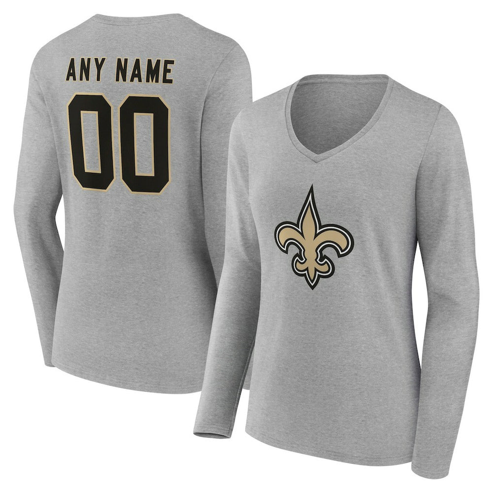 New Orleans Saints Women's Team Authentic Personalized Name & Number Long Sleeve V-Neck T-Shirt | NFL New