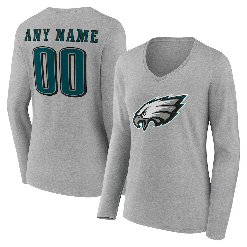 Philadelphia Eagles Women's Team Authentic Personalized Name & Number Long Sleeve V-Neck T-Shirt | NFL Outlet