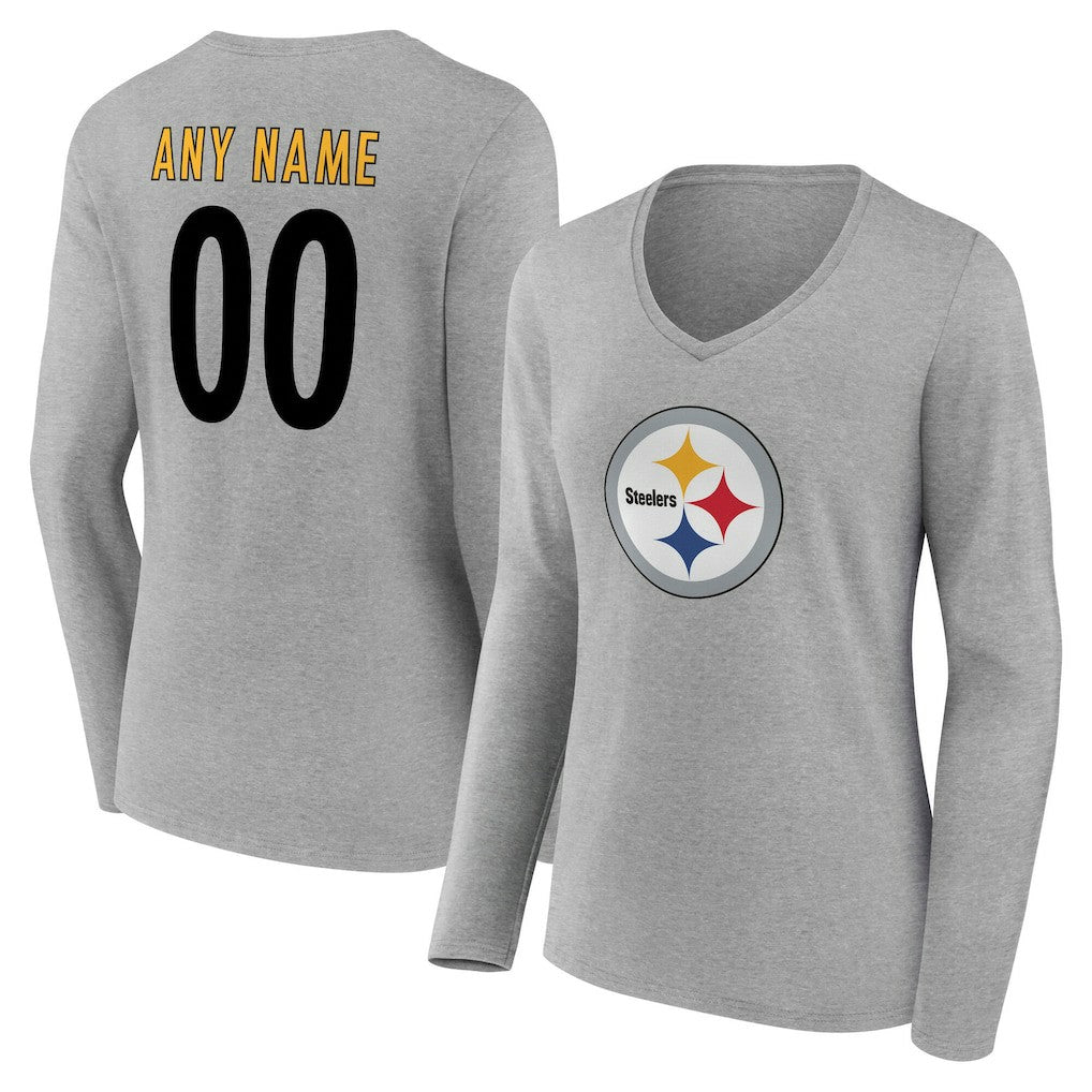 Pittsburgh Steelers Women's Team Authentic Personalized Name & Number Long Sleeve V-Neck T-Shirt | NFL Outlet