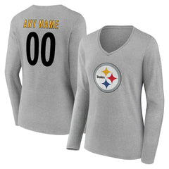 Pittsburgh Steelers Women's Team Authentic Personalized Name & Number Long Sleeve V-Neck T-Shirt | NFL Outlet